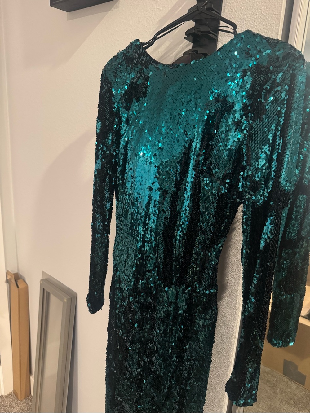 Dress the Population Teal Sequin Long Sleeve Dress